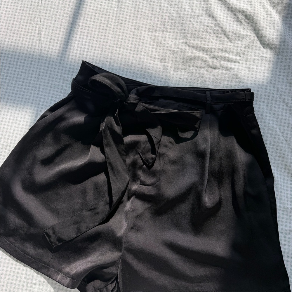 She + Sky Black High-Waist Tie-Front Shorts